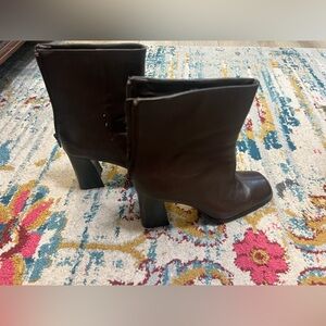 Brown Ankle Block Heel Boots